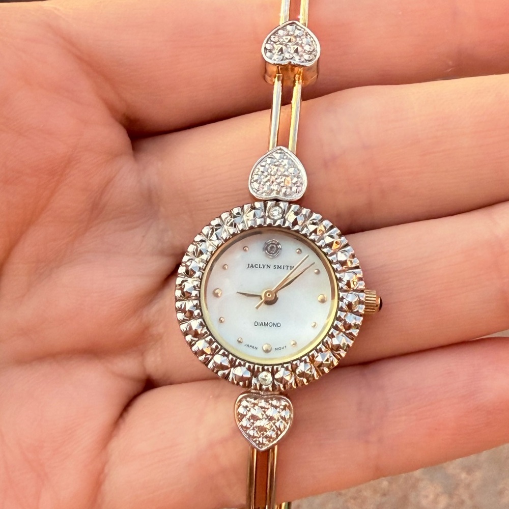 Jaclyn Smith Vintage Gold-Tone Watch w/ Heart Links & Sparkle Accents